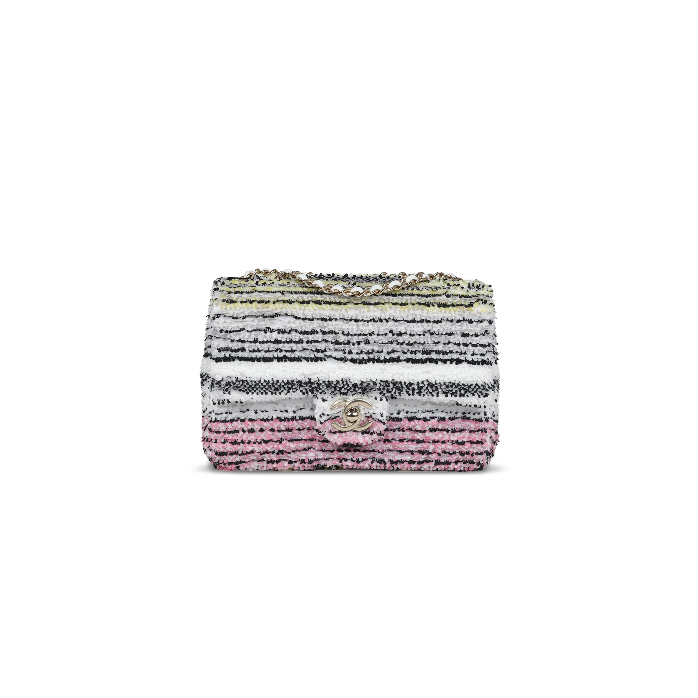 CHANEL MASTER MINI RECTANGULAR FLAP WHITE MULTICOLOR SEQUIN LIGHT GOLD AS4561 (21*14*8cm)